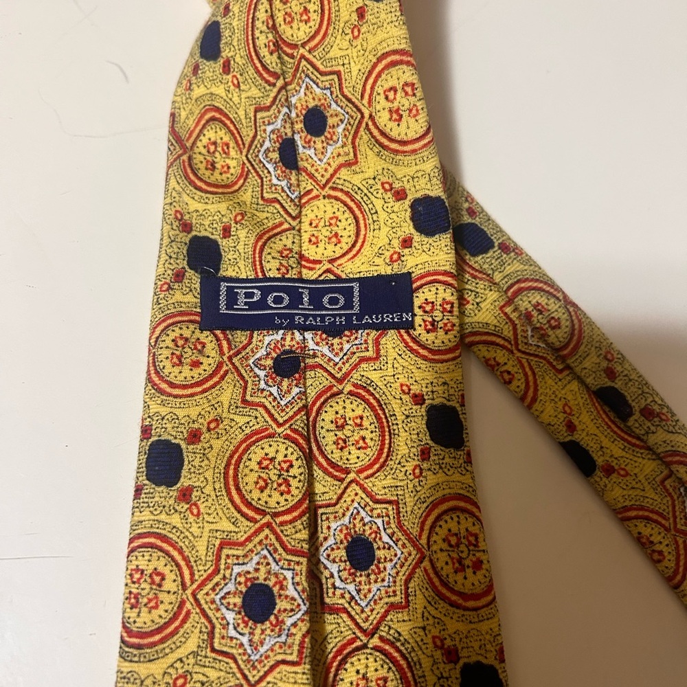 Vintage Polo by Ralph Lauren Yellow Patterned Tie 100% Wool